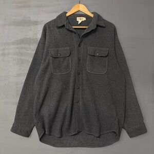 Vintage J.Crew Fleece Button Up Shirt Chamois Gray Long Sleeve Pocket Large